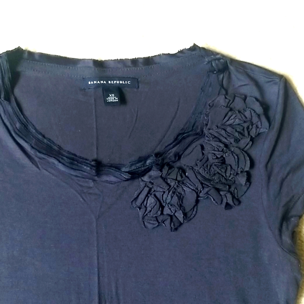 Banana Republic dark grey top with floral applique